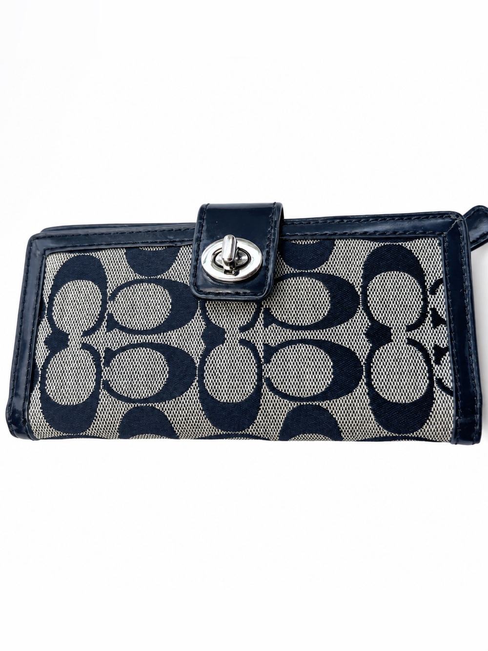 Coach Signature Park Turnlock Continental Navy Blue & Gray Rectangular Wallet - Picture 11 of 11